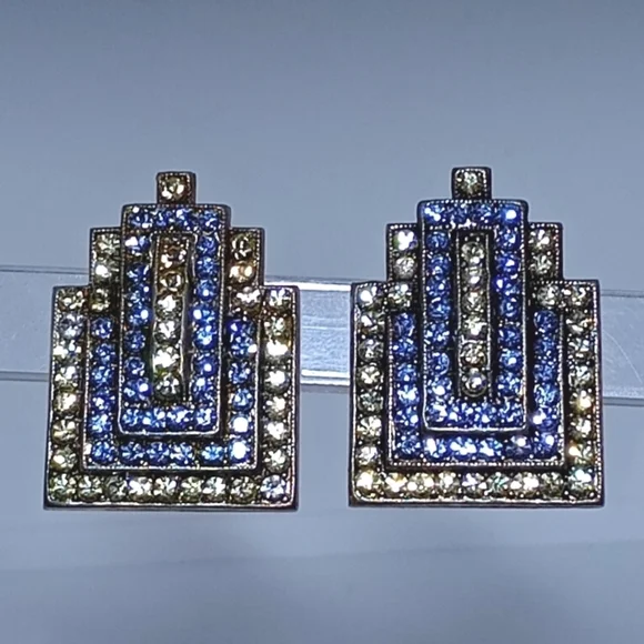 * vintage gorgeous architectural rhinestone art deco clip on earrin - Picture 2 of 7